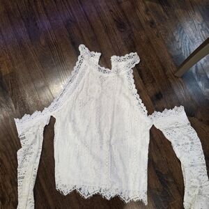 Elegant White Lace Cold Shoulder Top